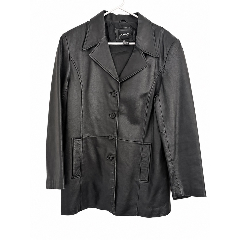 Outbrook Women's Genuine Leather Black Long Blazer Jacket Size L